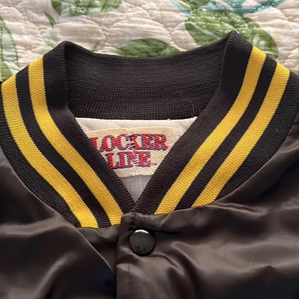 Vintage NFL Pittsburgh Steelers Locker Line Black Satin Bomber Snap Up Jacket- X